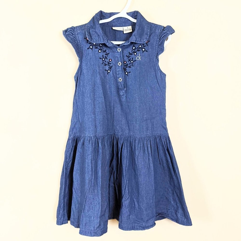 Calvin Klein Jeans Pleated Girls Dress Size 8 Denim Look